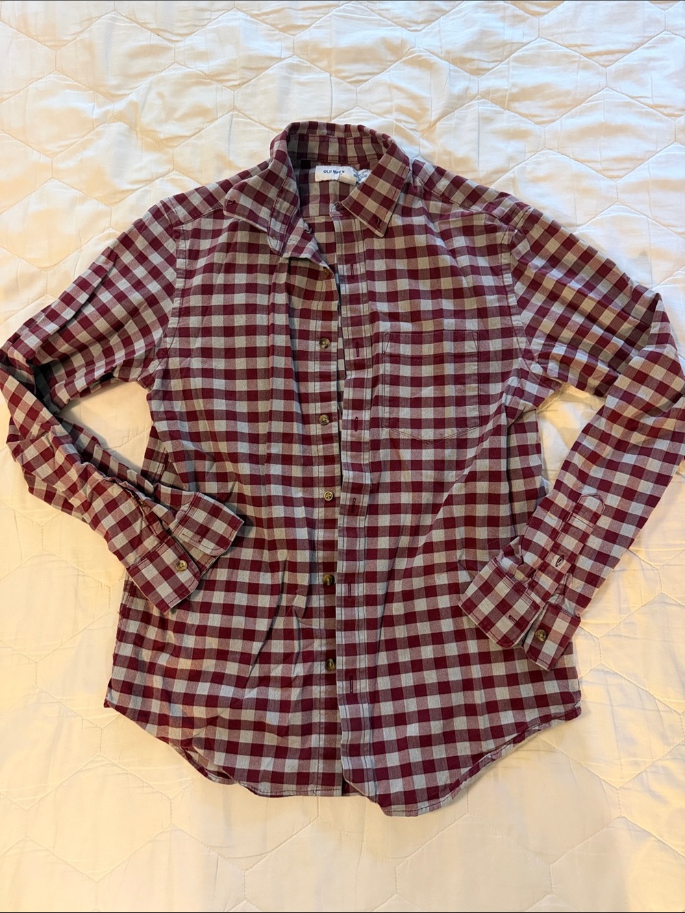 Old Navy Men's Burgundy & Gray Plaid Button-Down Shirt